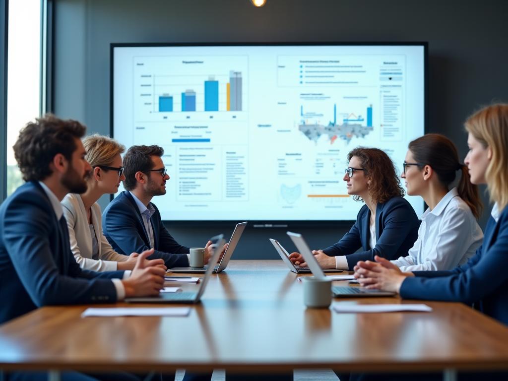 Equipo empresarial en reunión estratégica